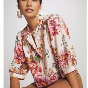 Anthropologie Floral Blouse - Pink and Orange